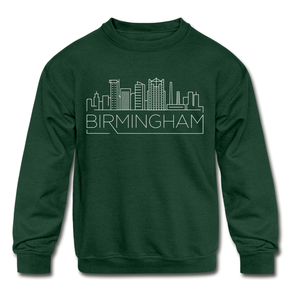 Birmingham, Alabama Youth Sweatshirt - Skyline Youth Birmingham Crewneck Sweatshirt - forest green