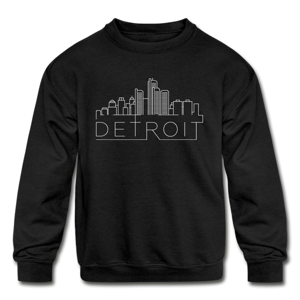 Detroit, Michigan Youth Sweatshirt - Skyline Youth Detroit Crewneck Sweatshirt - black