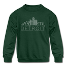 Detroit, Michigan Youth Sweatshirt - Skyline Youth Detroit Crewneck Sweatshirt - forest green
