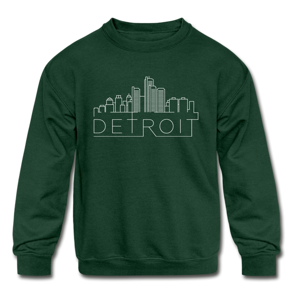 Detroit, Michigan Youth Sweatshirt - Skyline Youth Detroit Crewneck Sweatshirt - forest green