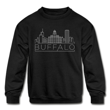 Buffalo, New York Youth Sweatshirt - Skyline Youth Buffalo Crewneck Sweatshirt - black