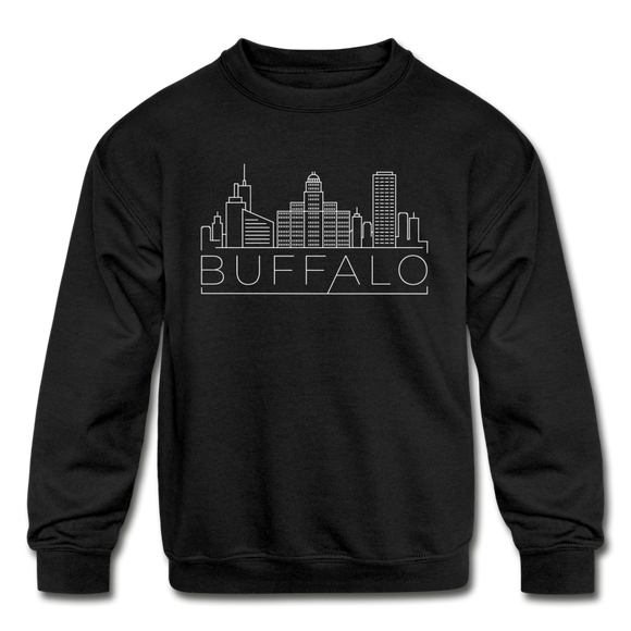 Buffalo, New York Youth Sweatshirt - Skyline Youth Buffalo Crewneck Sweatshirt - black