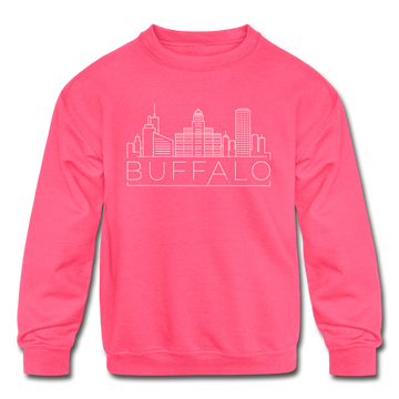 Buffalo, New York Youth Sweatshirt - Skyline Youth Buffalo Crewneck Sweatshirt - neon pink