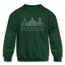 Buffalo, New York Youth Sweatshirt - Skyline Youth Buffalo Crewneck Sweatshirt - forest green