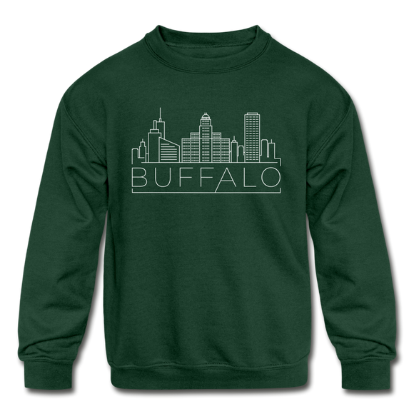 Buffalo, New York Youth Sweatshirt - Skyline Youth Buffalo Crewneck Sweatshirt - forest green