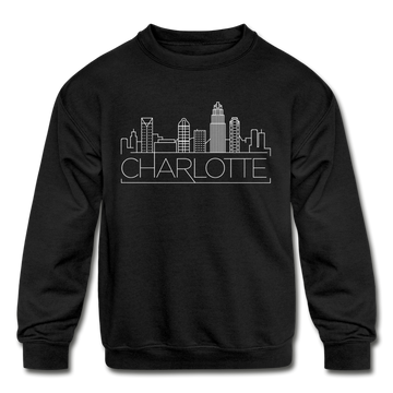 Charlotte, North Carolina Youth Sweatshirt - Skyline Youth Charlotte Crewneck Sweatshirt - black
