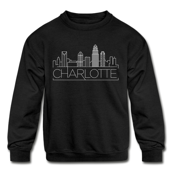 Charlotte, North Carolina Youth Sweatshirt - Skyline Youth Charlotte Crewneck Sweatshirt - black