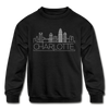 Charlotte, North Carolina Youth Sweatshirt - Skyline Youth Charlotte Crewneck Sweatshirt - black