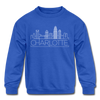 Charlotte, North Carolina Youth Sweatshirt - Skyline Youth Charlotte Crewneck Sweatshirt - royal blue