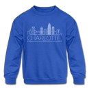 Charlotte, North Carolina Youth Sweatshirt - Skyline Youth Charlotte Crewneck Sweatshirt - royal blue
