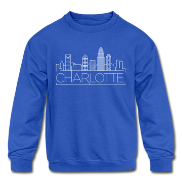 Charlotte, North Carolina Youth Sweatshirt - Skyline Youth Charlotte Crewneck Sweatshirt - royal blue
