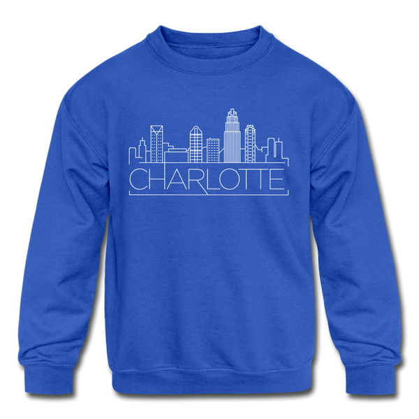 Charlotte, North Carolina Youth Sweatshirt - Skyline Youth Charlotte Crewneck Sweatshirt - royal blue