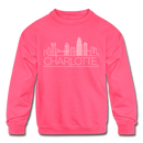 Charlotte, North Carolina Youth Sweatshirt - Skyline Youth Charlotte Crewneck Sweatshirt - neon pink