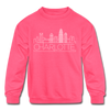 Charlotte, North Carolina Youth Sweatshirt - Skyline Youth Charlotte Crewneck Sweatshirt - neon pink