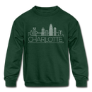 Charlotte, North Carolina Youth Sweatshirt - Skyline Youth Charlotte Crewneck Sweatshirt - forest green