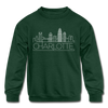 Charlotte, North Carolina Youth Sweatshirt - Skyline Youth Charlotte Crewneck Sweatshirt - forest green