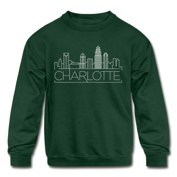 Charlotte, North Carolina Youth Sweatshirt - Skyline Youth Charlotte Crewneck Sweatshirt - forest green