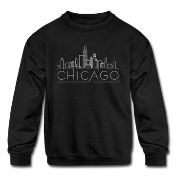 Chicago, Illinois Youth Sweatshirt - Skyline Youth Chicago Crewneck Sweatshirt - black