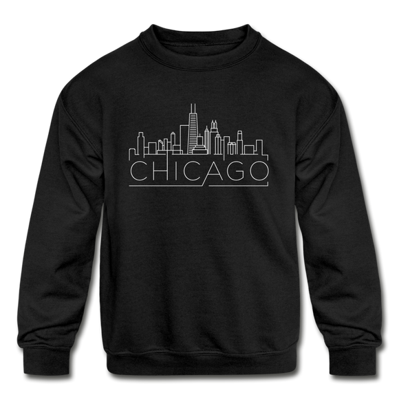 Chicago, Illinois Youth Sweatshirt - Skyline Youth Chicago Crewneck Sweatshirt - black
