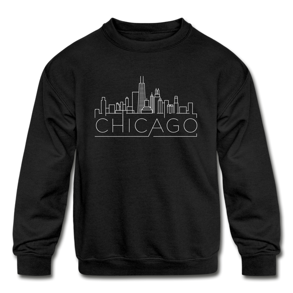 Chicago, Illinois Youth Sweatshirt - Skyline Youth Chicago Crewneck Sweatshirt - black