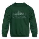 Chicago, Illinois Youth Sweatshirt - Skyline Youth Chicago Crewneck Sweatshirt - forest green