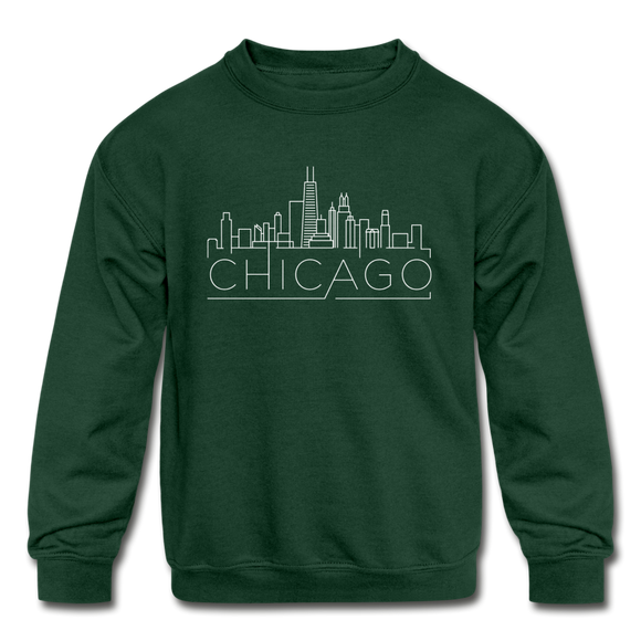 Chicago, Illinois Youth Sweatshirt - Skyline Youth Chicago Crewneck Sweatshirt - forest green