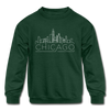 Chicago, Illinois Youth Sweatshirt - Skyline Youth Chicago Crewneck Sweatshirt - forest green