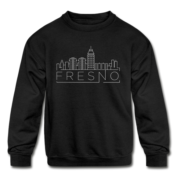 Fresno, California Youth Sweatshirt - Skyline Youth Fresno Crewneck Sweatshirt - black