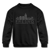 Fresno, California Youth Sweatshirt - Skyline Youth Fresno Crewneck Sweatshirt - black
