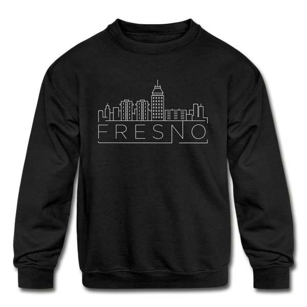 Fresno, California Youth Sweatshirt - Skyline Youth Fresno Crewneck Sweatshirt - black