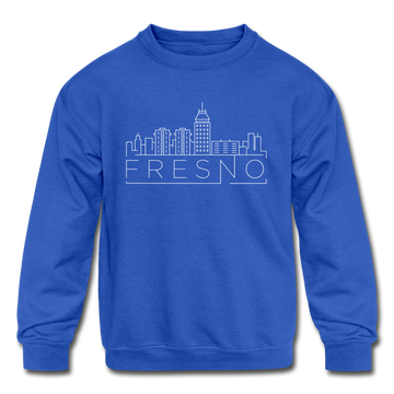 Fresno, California Youth Sweatshirt - Skyline Youth Fresno Crewneck Sweatshirt - royal blue