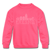 Fresno, California Youth Sweatshirt - Skyline Youth Fresno Crewneck Sweatshirt - neon pink