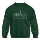 Fresno, California Youth Sweatshirt - Skyline Youth Fresno Crewneck Sweatshirt - forest green