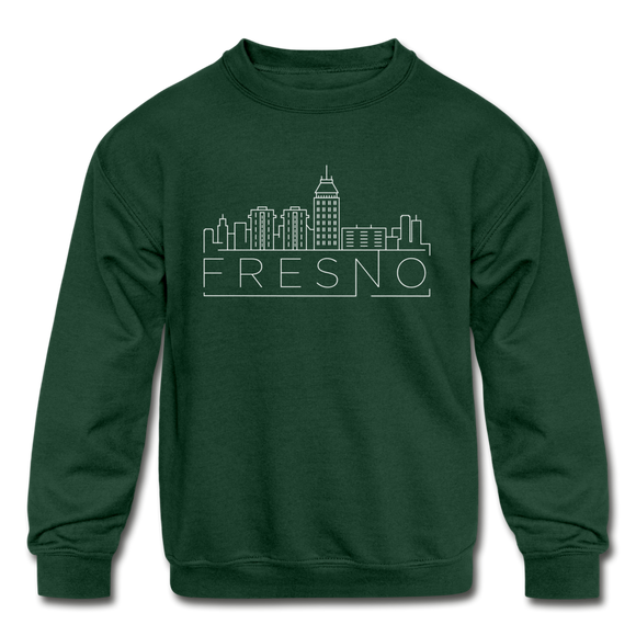 Fresno, California Youth Sweatshirt - Skyline Youth Fresno Crewneck Sweatshirt - forest green