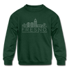 Fresno, California Youth Sweatshirt - Skyline Youth Fresno Crewneck Sweatshirt - forest green