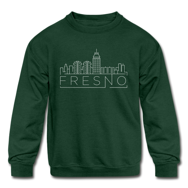 Fresno, California Youth Sweatshirt - Skyline Youth Fresno Crewneck Sweatshirt - forest green