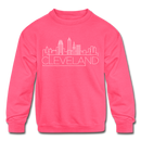 Cleveland, Ohio Youth Sweatshirt - Skyline Youth Cleveland Crewneck Sweatshirt - neon pink