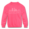 Cleveland, Ohio Youth Sweatshirt - Skyline Youth Cleveland Crewneck Sweatshirt - neon pink