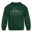Cleveland, Ohio Youth Sweatshirt - Skyline Youth Cleveland Crewneck Sweatshirt - forest green