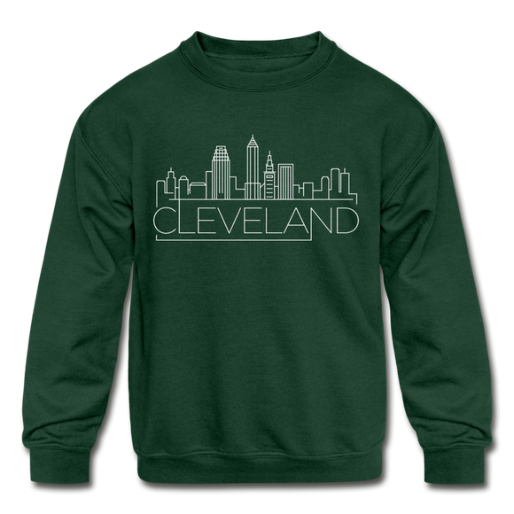 Cleveland, Ohio Youth Sweatshirt - Skyline Youth Cleveland Crewneck Sweatshirt - forest green