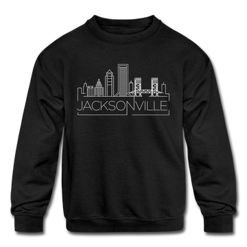 Jacksonville, Florida Youth Sweatshirt - Skyline Youth Jacksonville Crewneck Sweatshirt - black