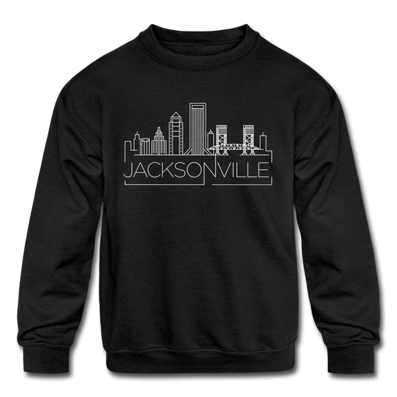 Jacksonville, Florida Youth Sweatshirt - Skyline Youth Jacksonville Crewneck Sweatshirt - black