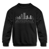 Jacksonville, Florida Youth Sweatshirt - Skyline Youth Jacksonville Crewneck Sweatshirt - black