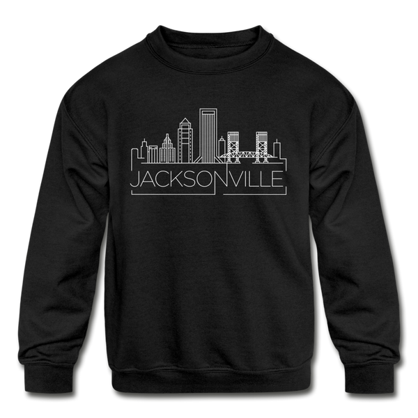 Jacksonville, Florida Youth Sweatshirt - Skyline Youth Jacksonville Crewneck Sweatshirt - black