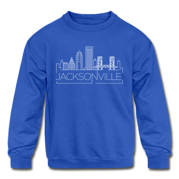 Jacksonville, Florida Youth Sweatshirt - Skyline Youth Jacksonville Crewneck Sweatshirt - royal blue