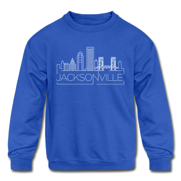 Jacksonville, Florida Youth Sweatshirt - Skyline Youth Jacksonville Crewneck Sweatshirt - royal blue
