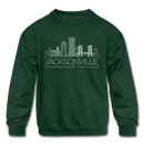 Jacksonville, Florida Youth Sweatshirt - Skyline Youth Jacksonville Crewneck Sweatshirt - forest green