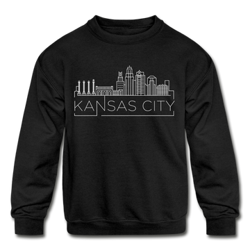 Kansas City, Missouri Youth Sweatshirt - Skyline Youth Kansas City Crewneck Sweatshirt - black
