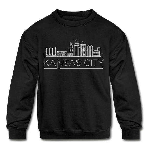 Kansas City, Missouri Youth Sweatshirt - Skyline Youth Kansas City Crewneck Sweatshirt - black