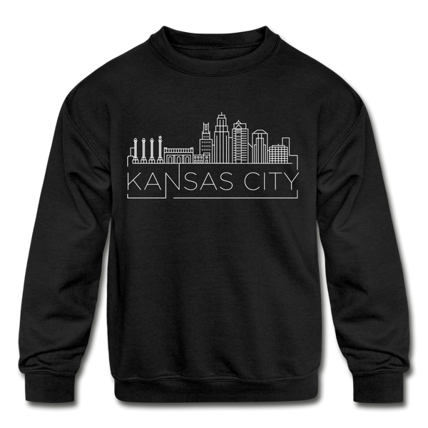 Kansas City, Missouri Youth Sweatshirt - Skyline Youth Kansas City Crewneck Sweatshirt - black